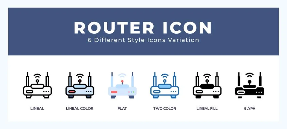 Router icon set with different styles. Design elements for logo. Vector ill.. Stock Illustration
