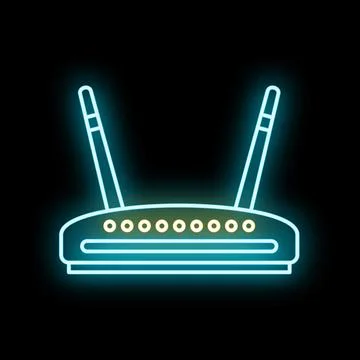 Router modem connecting to internet with neon glow Stock Illustration