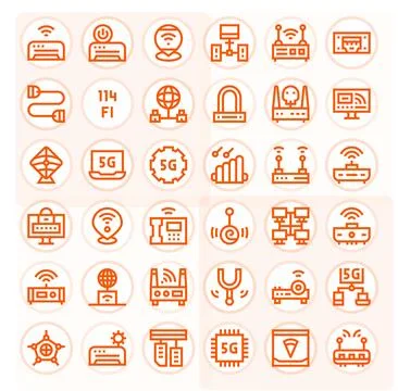 Router Vector Icon Library with 36 Bold Line 256x256 Grid Fitted Designs Illustrazione stock