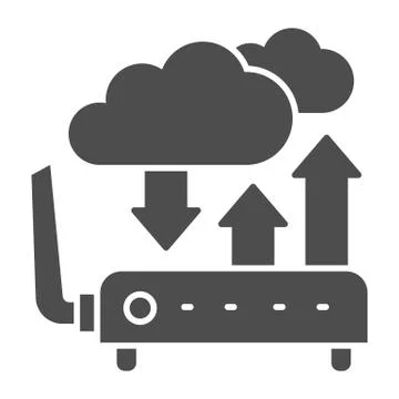 Router with wifi clouds solid icon, smart home symbol, modern technology vector Stock Illustration