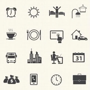 Routine of a business man icons. Vector Stock Illustration