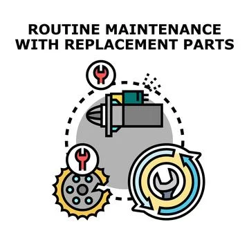 Routine maintenance service with replacement parts concept Stock Illustration