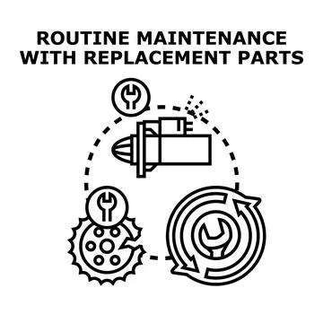 Routine maintenance service with replacement parts concept Stock Illustration