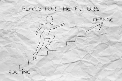 Routine or change, man climbing stairs metaphor Stock Illustration