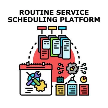 Routine service scheduling platform management system concept Illustrazione stock