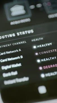 Routing status list with healthy congested and degraded channels Stock Photos