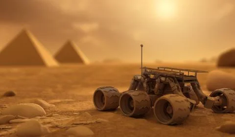 Rover and Pyramids on Mars Stock Illustration