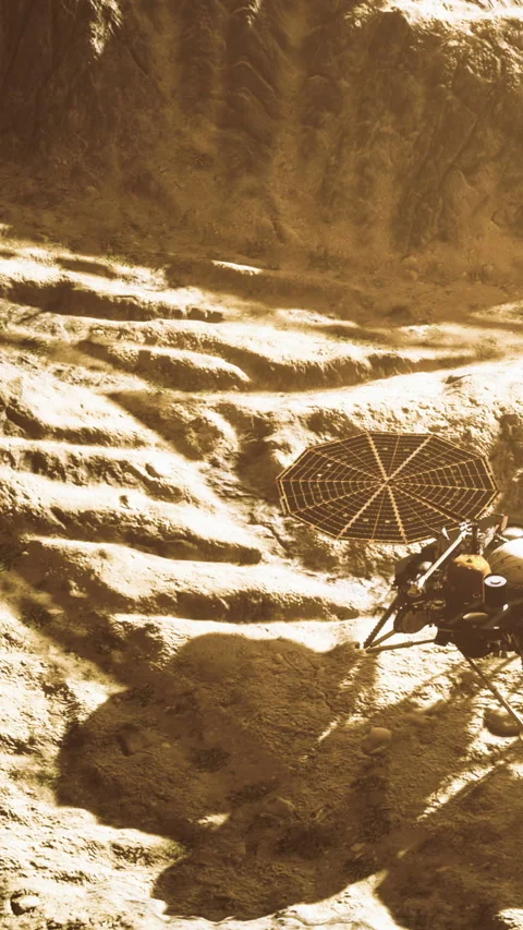 Rover explores lunar surface showcasing terrain patterns and shadows Stock Footage 335968245