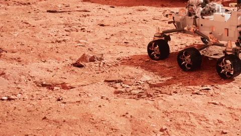 Rover explores the surface of Mars and collects data on the terrain Stock Footage 345052744