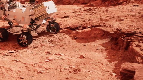 Rover exploring the surface of Mars during a scientific mission Stock Footage 344105160