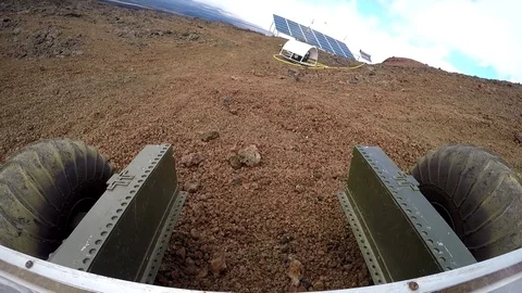 Rover moving on ground of planet mars Stock Footage 93532393
