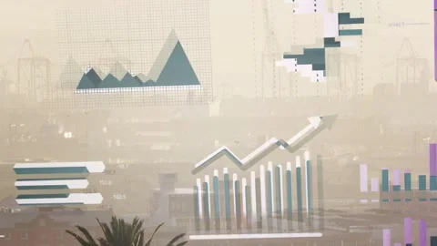 Row of 3D block bars appearing, data visualizations shifting and growing to show Stock Footage 333911362