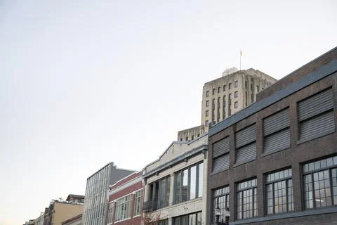Row of adjacent buildings with different structures at Tacoma, Washington Fotos de archivo