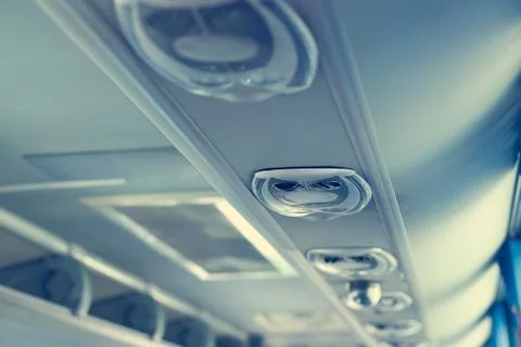 Row of airconditioning system in shuttle bus 스톡 사진
