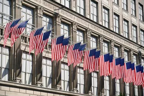 Row of American flags Foto stock