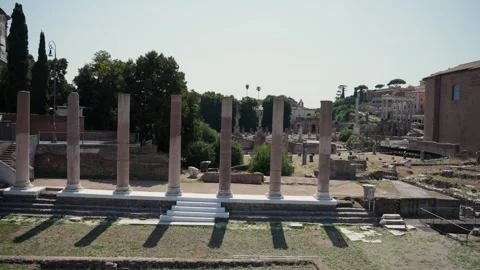 Row of ancient marble columns in the Roman Forum Stock Footage 343681687