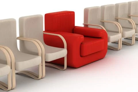 Row armchairs on a white background. 3D image. Stock Illustration