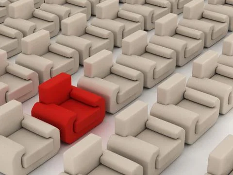 Row armchairs on a white background. 3D image. Stock Illustration