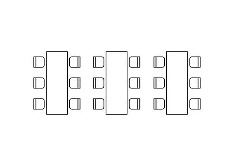Row arranging seats and tables in interior, layout graphic outline elements.  Stock Illustration