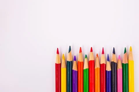 Row of assorted colored coloring pencils Stock Photos