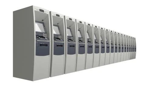 Row of ATMs isolated on white Stock Illustration