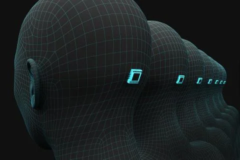 Row back of the heads wth microchip Stock Illustration