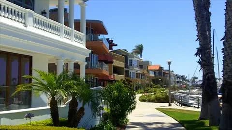 Row Of Beach Houses Naples Island- Long Beach CA Stock Footage