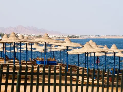 Row of beach umbrellas Stock Photos