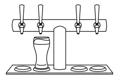 Row Of Beer Taps With Beer Line Art Vector Stock Illustration