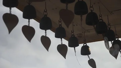 Row of bells on roof Stock Footage 77692898