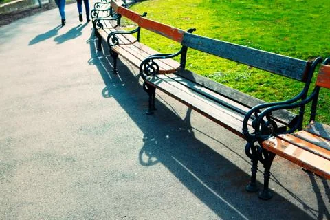 Row of bench in the park Stock Photos