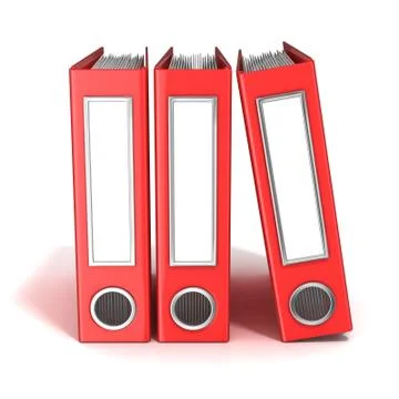 Row of binders, red office folders. 3D Stockillustratie