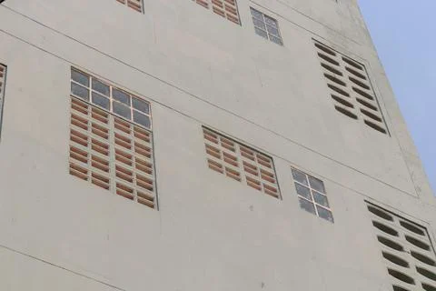 Row block on external wall building. Stockfoto's