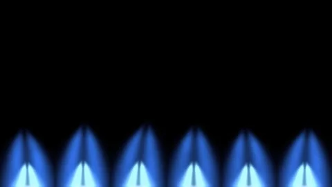 Row of Blue Gas Flames Burning on Black Background Stock Footage 345317758
