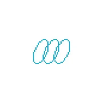 Row of blue parallel rings pixel art vector icon, Y2K outline model with squared Stock Illustration