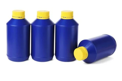 Row of Blue Plastic Bottles Stock Photos