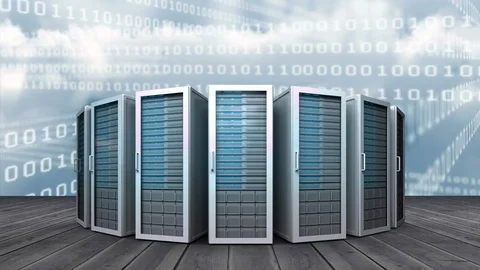 Row of blue servers and abstract binary lines 库存影片 100003442