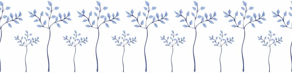 Row of blue trees seamless vector border Stock-Illustration
