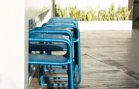 Row of blue weave stools Stock Photos