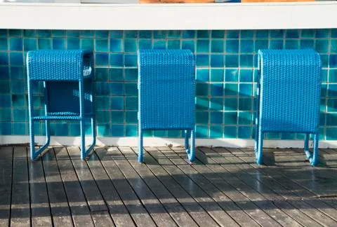 Row of blue weave stools Stock Photos