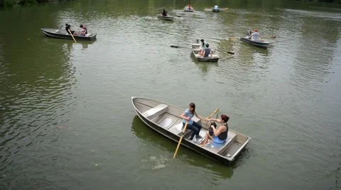 Row boats in central park Stock Footage 54645521