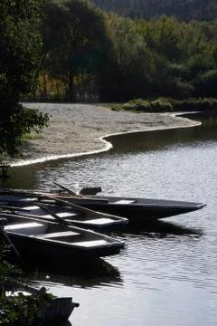 Row boats in river Stock Photos