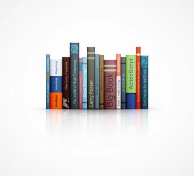 Row of books on white background Illustrazione stock