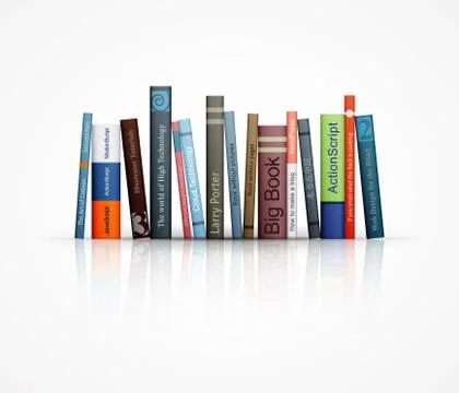 Row of books on white background Illustrazione stock