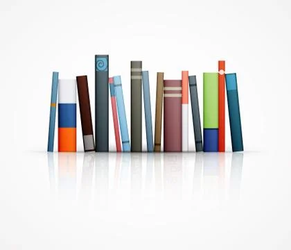 Row of books on white background Illustrazione stock