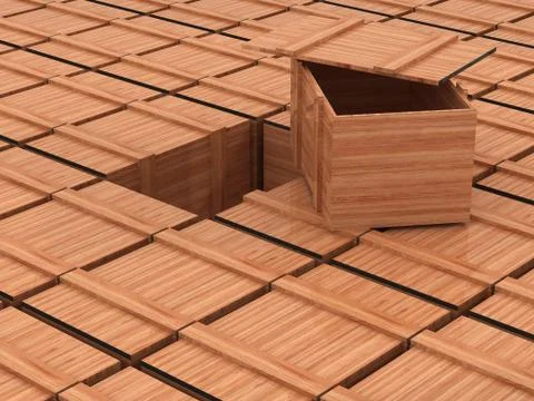 Row boxes in a warehouse. 3D image. Stock Illustration