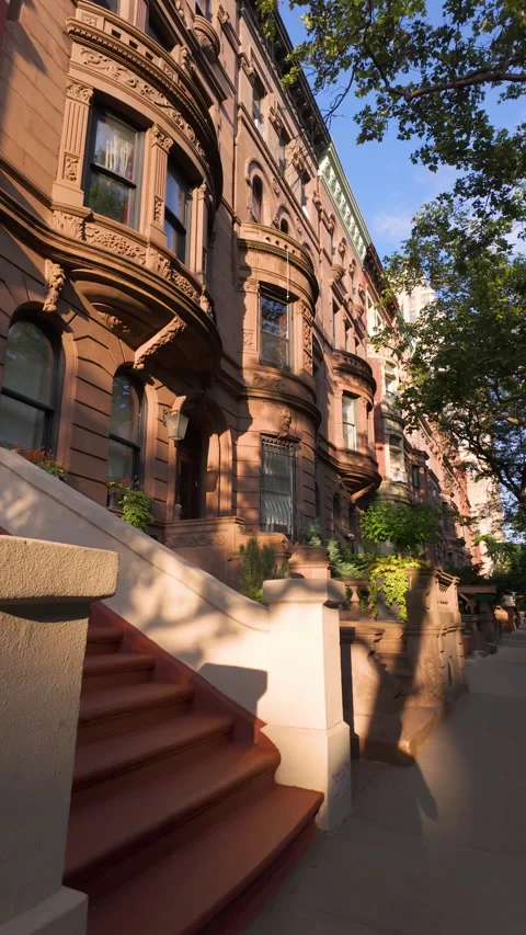 Row of Brownstones in Upper West Side, Manhattan, New York City Stock Footage 295785115