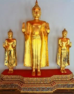 Row of buddha statues at Wat Pho Stock Photos