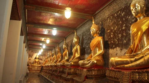 Row of Buddhist statues Video stock 60629681