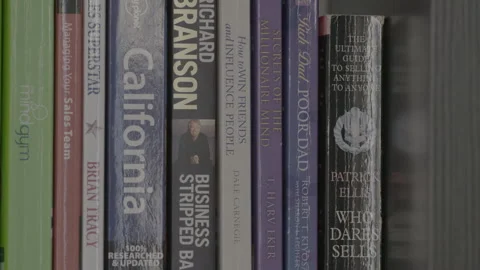 Row of Business and Self-Help Books on Bookshelf Stock Footage 344603835